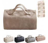 Waterproof Rollup Cosmetic Bag, Portable 4-in-1 Foldable Cosmetic Bag, Detachable 4in-1 Travel Toiletry Bag, with Detachable Clear Multi Compartment, for Women (Khaki)
