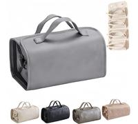 Waterproof Rollup Cosmetic Bag, Portable 4-in-1 Foldable Cosmetic Bag, Detachable 4in-1 Travel Toiletry Bag, with Detachable Clear Multi Compartment, for Women (Gray)