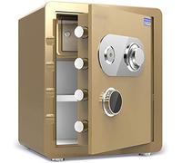 Waterproof Safe Safes and Boxes Home Small, All-Steel Mechanical Code Lock Disk Fireproof Anti-Theft Cash Cabinet That Can Be Fixed on The Wall, Siz,Gold-33 * 45Cm