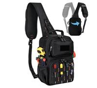 Waterproof Tool Bag - Small Sling Organizer Pouch, Shoulder Strap, Black | Portable Repair Gear Carrier, Heavy-Duty Fabric, Multi-Pocket Storage, Quick Access, Daily Maintenance, Construction Work, Du