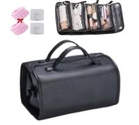 Waterproof Travel Toiletry Bag 4detachableclearcompartment,Leather Waterproof Cosmetic Bag Detachable 4 In 1,Roll Up Large Capacity Compact Waterproof Foldable Cosmetic Bag (Black)