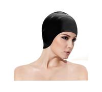 WATERPROOF - Waterproof silicone swimming cap, silicone swimming cap for men and women and long hair. Teen (black)