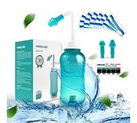 WATERPULSE Neti Pot Sinus Botella de enjuague 300 ml, limpiador de nariz, con 30 paquetes de sal y un termómetro, del limpiador nasal Riego a presión para adultos y niños, sin BPA,Verde