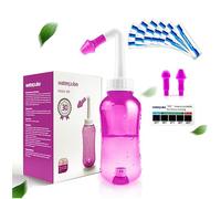 WATERPULSE Neti Pot Sinus Botella de enjuague 300 ml, limpiador de nariz, con 30 paquetes de sal y un termómetro, del limpiador nasal Riego a presión para adultos y niños, sin BPA,Rosa