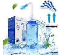 WATERPULSE Neti Pot Sinus Sinusal,Botella de Lavado 300 ml,con 10 paquetes de sal y un termómetro,a presión del limpiador nasal para adultos y niños,sin BPA