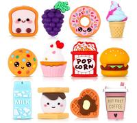 Watersay 12 cuentas focales de silicona 3D para bolígrafos, cuentas de personajes de alimentos, divertidas hamburguesas, palomitas de maíz, helado, donas, leche, para llavero, manualidades, collar