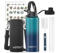 WATERSY 1.2L Botella Térmica, Botella con 2 tapas Acero Inoxidable 40oz Sin BPA, Termo de Agua con Pajita Doble Pared para Frío 48h/Calor 24h, para Gimnasio, Viajes y Deporte (Azul Oscuro)