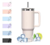 WATERSY 1182 ml Termo con Asa, Grande Taza Termica Acero Inoxidable, 40oz Taza de Café con Pajita, Termo de Agua para Frío y Caliente, Travel Mug Doble Pared, para Gimnasio, Viaje (Marfil)