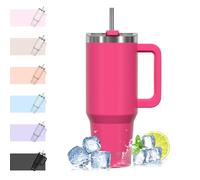 WATERSY 1182 ml Termo con Asa, Grande Taza Termica Acero Inoxidable, 40oz Taza de Café con Pajita, Termo de Agua para Frío y Caliente, Travel Mug Doble Pared, para Gimnasio, Viaje (Fuchsia)