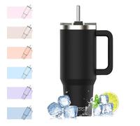 WATERSY 1182 ml Termo con Asa, Grande Taza Termica Acero Inoxidable, 40oz Taza de Café con Pajita, Termo de Agua para Frío y Caliente, Travel Mug Doble Pared, para Gimnasio, Viaje (Negro)