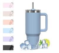 WATERSY 1182 ml Termo con Asa, Grande Taza Termica Acero Inoxidable, 40oz Taza de Café con Pajita, Termo de Agua para Frío y Caliente, Travel Mug Doble Pared, para Gimnasio, Viaje (Blue Spruce)
