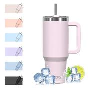 WATERSY 1182 ml Termo con Asa, Grande Taza Termica Acero Inoxidable, 40oz Taza de Café con Pajita, Termo de Agua para Frío y Caliente, Travel Mug Doble Pared, para Gimnasio, Viaje (Rose Quartz)