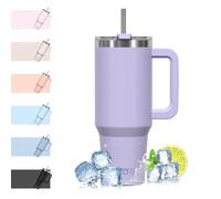 WATERSY 1182 ml Termo con Asa, Grande Taza Termica Acero Inoxidable, 40oz Taza de Café con Pajita, Termo de Agua para Frío y Caliente, Travel Mug Doble Pared, para Gimnasio, Viaje (Morado)