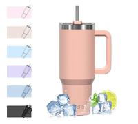 WATERSY 1182 ml Termo con Asa, Grande Taza Termica Acero Inoxidable, 40oz Taza de Café con Pajita, Termo de Agua para Frío y Caliente, Travel Mug Doble Pared, para Gimnasio, Viaje (Rosa)