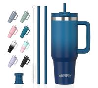 WATERSY 1182ml Vaso Termico con Asa y 2 Pajita, Vaso Termo Acero Inoxidable, 40oz Termo Café Termica Doble Pared para Frío y Caliente, Travel Mug para Gimnasio, Oficina, Viaje (Verde-Azul)