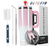 WATERSY 1182ml Vaso Termico con Pajita, Taza Térmica Rosa-Blanco 40oz de Acero Inoxidable, Termo Café Doble Pared para Frío y Caliente, Travel Mug para Viaje, Deporte, Oficina