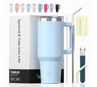 WATERSY 591 ml Vaso Termico con Pajita, Taza Termica de Acero Inoxidable, Termo Café Tapa, 20oz Taza de Café Azul con Asa para Frío y Caliente, Travel Mug para Gimnasio, Viaje
