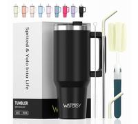 WATERSY 591 ml Vaso Termico con Pajita, Taza Termica de Acero Inoxidable, Termo Café Tapa, 20oz Taza de Café Negro con Asa para Frío y Caliente, Travel Mug para Gimnasio, Viaje