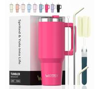 WATERSY 591 ml Vaso Termico con Pajita, Taza Termica de Acero Inoxidable, Termo Café Tapa, 20oz Taza de Café con Asa para Frío y Caliente, Travel Mug para Gimnasio, Viaje (Fuchsia)