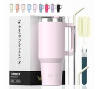 WATERSY 591 ml Vaso Termico con Pajita, Taza Termica de Acero Inoxidable, Termo Café Tapa, 20oz Taza de Café con Asa para Frío y Caliente, Travel Mug para Gimnasio, Viaje (Rose Quartz)