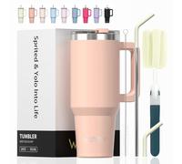 WATERSY 591 ml Vaso Termico con Pajita, Taza Termica de Acero Inoxidable, Termo Café Tapa, 20oz Taza de Café Rosa con Asa para Frío y Caliente, Travel Mug para Gimnasio, Viaje