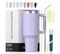 WATERSY 591 ml Vaso Termico con Pajita, Taza Termica de Acero Inoxidable, Termo Café Tapa, 20oz Taza de Café Morado con Asa para Frío y Caliente, Travel Mug para Gimnasio, Viaje