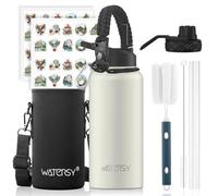 WATERSY 946ml Botella Térmica, Botella con 2 tapas Acero Inoxidable 32oz Beige Sin BPA, Termo de Agua con Pajita Doble Pared para Frío 48h/Calor 24h, para Gimnasio, Viajes y Deporte