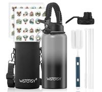 WATERSY 946ml Botella Térmica, Botella con 2 tapas Acero Inoxidable 32oz Sin BPA, Termo de Agua con Pajita Doble Pared para Frío 48h/Calor 24h, para Gimnasio, Viajes y Deporte (Gris Claro/Negro)