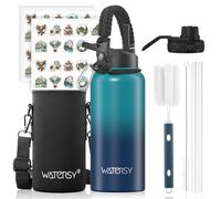 WATERSY 946ml Botella Térmica, Botella con 2 tapas Acero Inoxidable 32oz Sin BPA, Termo de Agua con Pajita Doble Pared para Frío 48h/Calor 24h, para Gimnasio, Viajes y Deporte (Azul Oscuro)