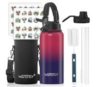 WATERSY 946ml Botella Térmica, Botella con 2 tapas Acero Inoxidable 32oz Sin BPA, Termo de Agua con Pajita Doble Pared para Frío 48h/Calor 24h, para Gimnasio, Viajes y Deporte (Rojo/Azul)