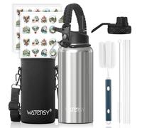 WATERSY 946ml Botella Térmica, Botella con 2 tapas Acero Inoxidable 32oz Sin BPA, Termo de Agua con Pajita Doble Pared para Frío 48h/Calor 24h, para Gimnasio, Viajes y Deporte (Plata)