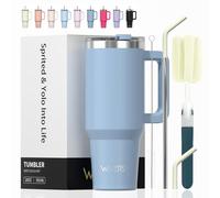 WATERSY Taza de Café con Asa 20 oz, 591 ml Vaso con Pajita, Vaso Termico para Tapa Acero Inoxidable, Termo de Agua Doble Pared, Travel Mug para Frío y Caliente (Blue Spruce)