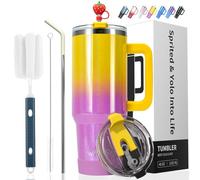 WATERSY Taza Térmica 40oz/1.2L con Pajita | Termo de Acero Inoxidable | Vaso Térmico Grande Capacidad para Café Frío/Caliente | Apto Lavavajillas y Portavasos | para Viaje, Deporte (Amarillo-Morado)