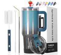 WATERSY Taza Térmica 40oz/1.2L con Pajita | Termo de Acero Inoxidable | Vaso Térmico Grande Capacidad para Café Frío/Caliente | Apto Lavavajillas y Portavasos | para Viaje, Deporte (Azul-Negro)