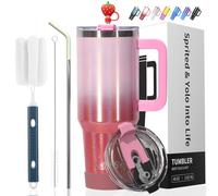 WATERSY Taza Térmica 40oz/1.2L con Pajita | Termo de Acero Inoxidable | Vaso Térmico Grande Capacidad para Café Frío/Caliente | Apto Lavavajillas y Portavasos | para Viaje, Deporte (Rosa-Rojo)