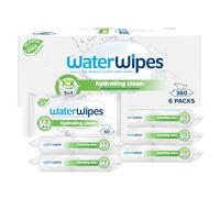 WaterWipes Hydrating Clean Baby Wipes, 360 unidades (paquete de 6), Toallitas 99% a base de agua con aloe vera, sin perfume, el envase puede variar