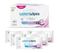 WaterWipes Sensitive+ Body & Intimate Wipes, Higiene Corporal e Intima, 180 toallitas (paquete de 6), 3 en 1 Limpia, Cuida, Protege, 99,9% de agua, Sin perfume e Higiene, Cuidado adulto