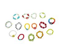 WATIIFUFU 15 piezas Anillos de Cuentas con Diseño Floral para Dedo Anillos de Moda Atractivos para Chicas y Mujeres Elásticos