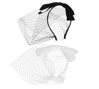 WATIIFUFU 2 Piezas Diadema Vintage de Velo de Malla Transpirable con Lazo Satén Negro y Blanco, 2 Piezas, Banda Cabello Ajustable para Bodas, Fiestas y Eventos Elegantes
