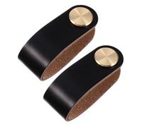 WATIIFUFU 2 Tiradores de Cuero Negro Manijas Elegantes de Metal y Cuero Fáciles de Instalar para Armarios y Cajones para Muebles Hogar