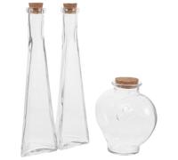 WATIIFUFU 3 Botellas de Vidrio para Ceremonia de Boda, Conjunto Ritual de 3 Piezas Botella Central y Prismática en Forma de Corazón, Tarros Transparentes Tapón, Multifunción para Arena