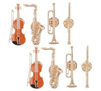 WATIIFUFU 8 Piezas Broche de Solapa Metálico Forma de Instrumento Musical, Set de 8 Piezas, Incluye Mini Broches de Saxofón, Violín, Clarinete y Trompeta, Accesorio para Bolsos, Vestidos y