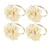 WATIIFUFU Anillos de Servilleta Metálicos Dorados Diseño de Flor Juego de 4 Piezas para Decoración de Mesa en San Valentín Accesorios Elegantes para Cenas y Eventos Obsequios