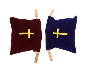 WATIIFUFU Bolsas para Ofrendas de Iglesia de Terciopelo 10 Pulgadas con Asas de Madera Juego de 2 Piezas Rojo y Azul para Ceremonias Religiosas Comunión y Eventos Cristianos