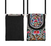 WATIIFUFU Bolso Bandolera Étnico Bordado de Lona Mini Bolso Cruzado para Mujer y Adolescente Cierre Seguro y Diseño Portátil para Teléfono Móvil y Objetos Personales Estilo Tradicional