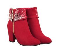 WATIIFUFU Botines de Tacón Grueso para Mujer Otoño Invierno Elegantes Botas Cortas de Boda con Brillantes Rojos Cómodos y Fáciles de Poner Talla
