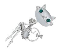 WATIIFUFU Broche de Gato Diseño 3D de Ópalo Vintage para Bufanda y Chal, Accesorio Decorativo para Mujer en Plata, Pin Elegante para Uso Prolongado