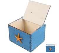 WATIIFUFU Caja de Madera Vintage para Cerillas y Joyas Estilo Mediterráneo Azul Marino Diseño de Estrella de Mar, Organizador Multifuncional para Mesa, Almacenamiento Decorativo Costero