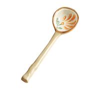 WATIIFUFU Cuchara de Cerámica Pintada a Mano Estilo Japonés, Cuchara Sopera Adorable para Servir Sopa y Postres, Tamaño Pequeño, Color Blanco Diseño de Flor de Gesang, 1 Pieza