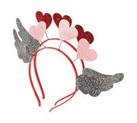 WATIIFUFU Diadema Nupcial 3 Corazones y Alas Set 2 Piezas Rojo y Rosa Diademas para Boda y Fiesta San Valentín Accesorio Romántico para Mujer Obsequio Romántico Mujer